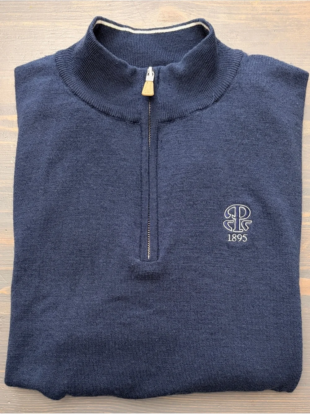Peter Millard Navy Quarter-Zip Sweater with Contrast Trim - 1895 Logo XL